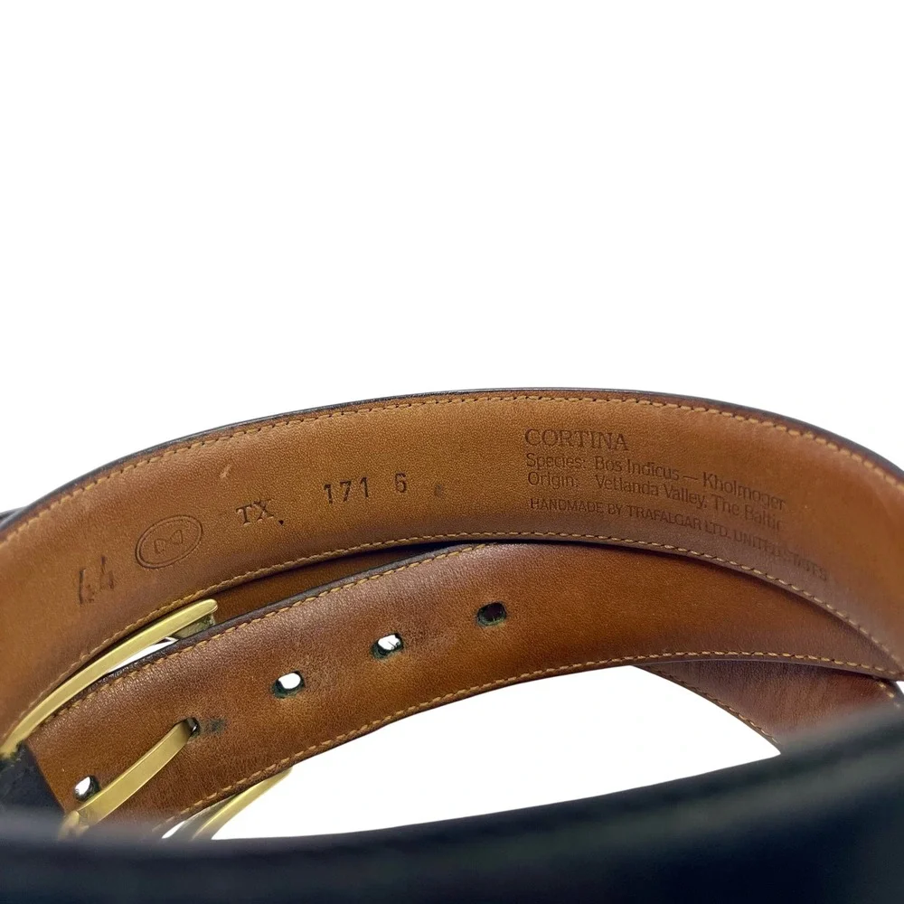 VTG Trafalger‎ Cortina Belt Black Men's 44 Genuine Leather Brass Buckle USA Made